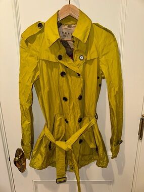 Burberry Brit Yellow/Green Double-Breasted Trench Coat with Belt Sz 10